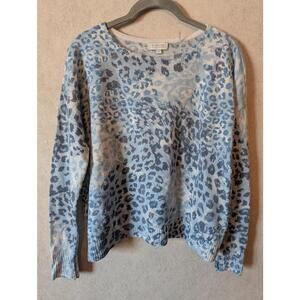KINROSS CASHMERE blue leopard print Cashmere sweater sz S